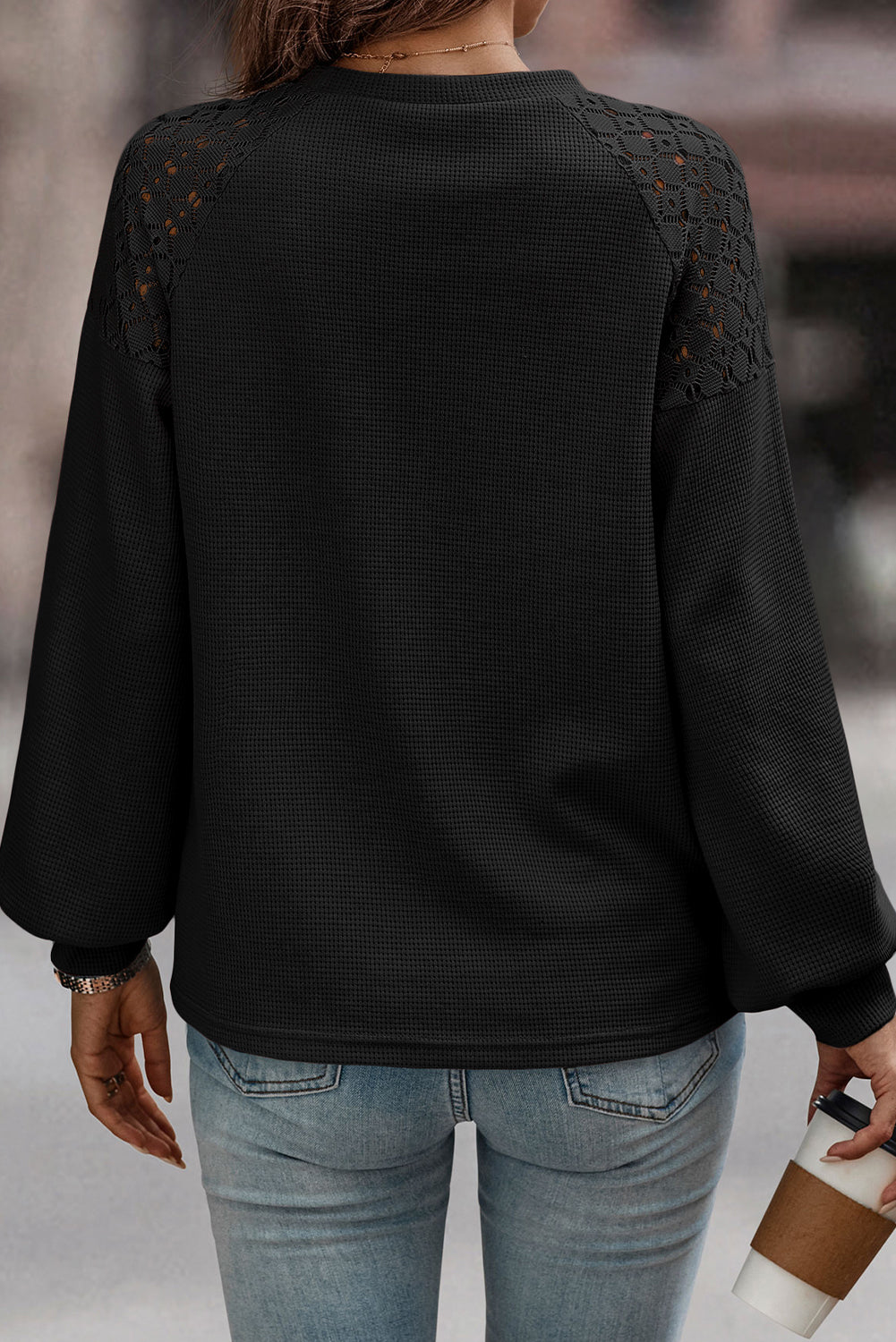Chestnut Lace Long Sleeve Textured Pullover-Tops/Long Sleeve Tops-[Adult]-[Female]-2022 Online Blue Zone Planet