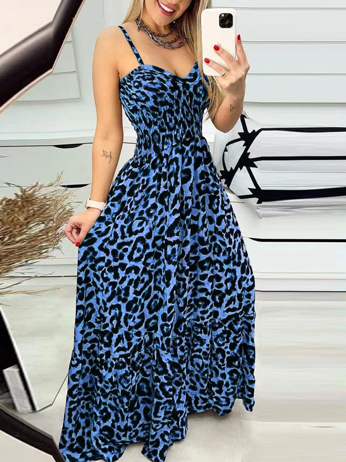 Blue Zone Planet |  Leopard Sweetheart Neck Cami Dress BLUE ZONE PLANET