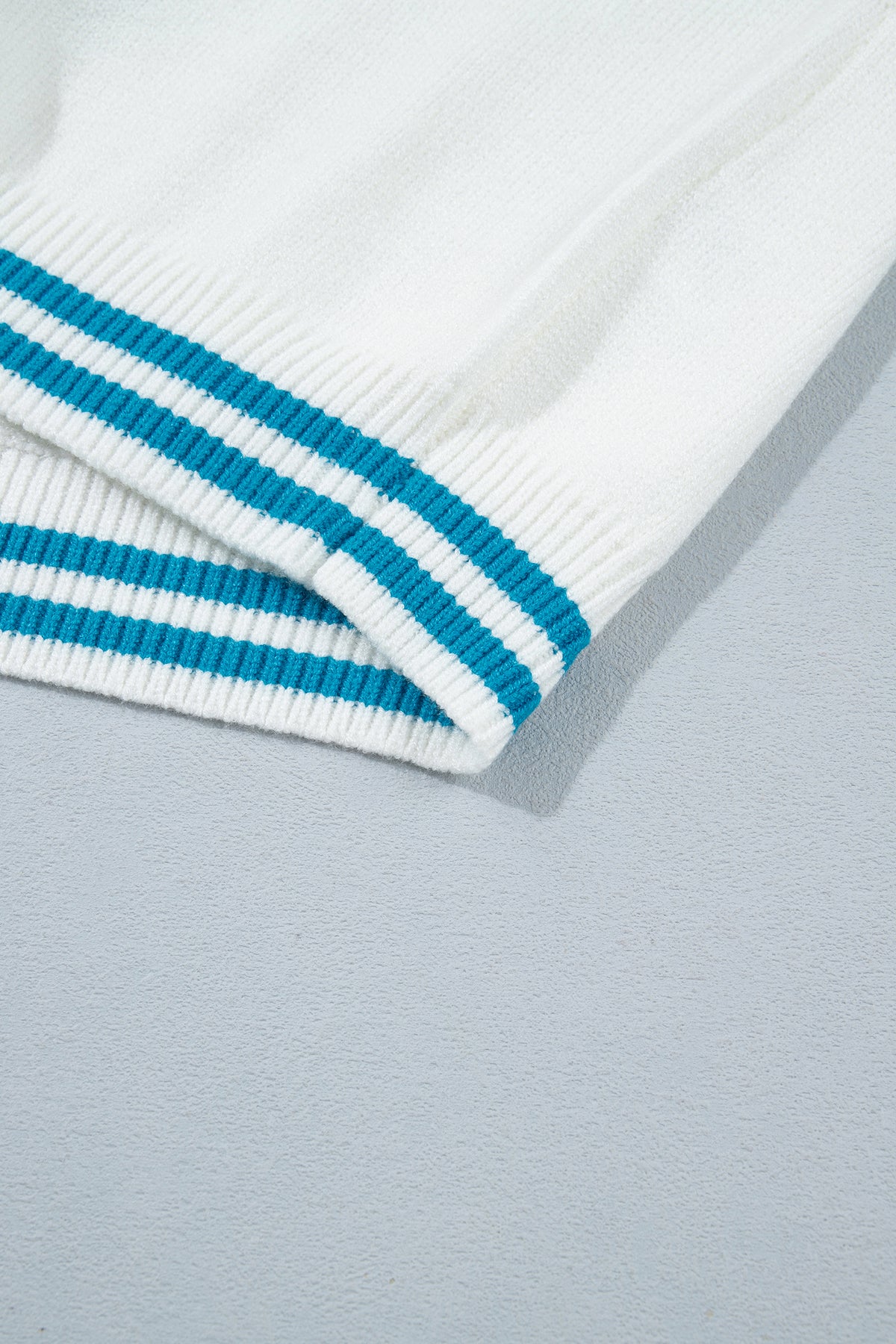 Light Blue Bulldog Contrast Trim Round Neck Casual Sweater-TOPS / DRESSES-[Adult]-[Female]-2022 Online Blue Zone Planet