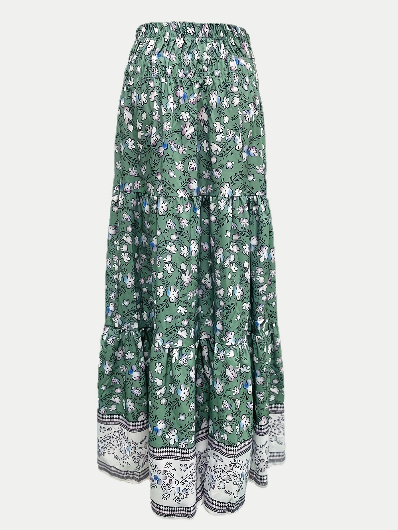 Full Size Tiered Printed Elastic Waist Skirt-BOTTOMS SIZES SMALL MEDIUM LARGE-[Adult]-[Female]-2022 Online Blue Zone Planet