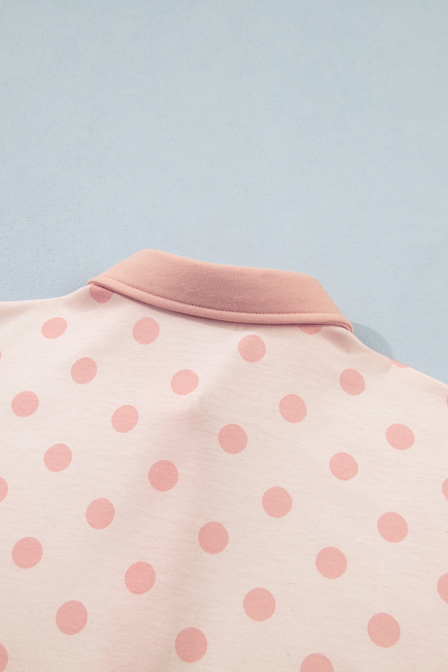 Pink Polka Dot Drop Shoulder Polo Loose Pullover Patch Pocket Casual Shorts Set-Two Piece Sets/Short Sets-[Adult]-[Female]-2022 Online Blue Zone Planet