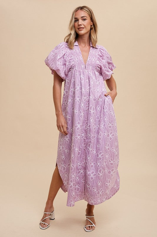 Annie Wear Floral Smock Detail Puff Sleeve Dress-TOPS / DRESSES-[Adult]-[Female]-2022 Online Blue Zone Planet