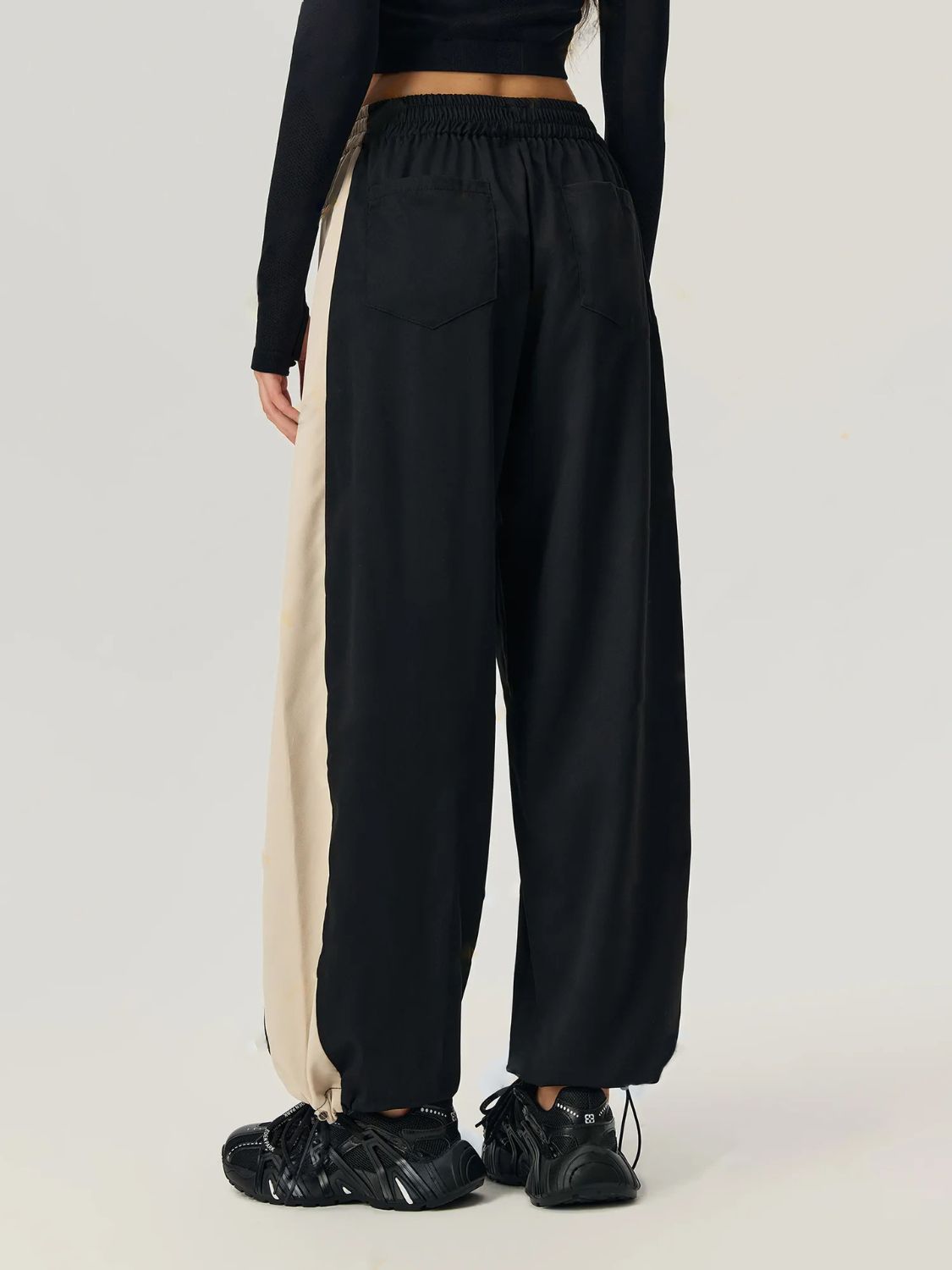 Blue Zone Planet | Drawstring Hem Contrast Elastic Waist Pants-TOPS / DRESSES-[Adult]-[Female]-2022 Online Blue Zone Planet