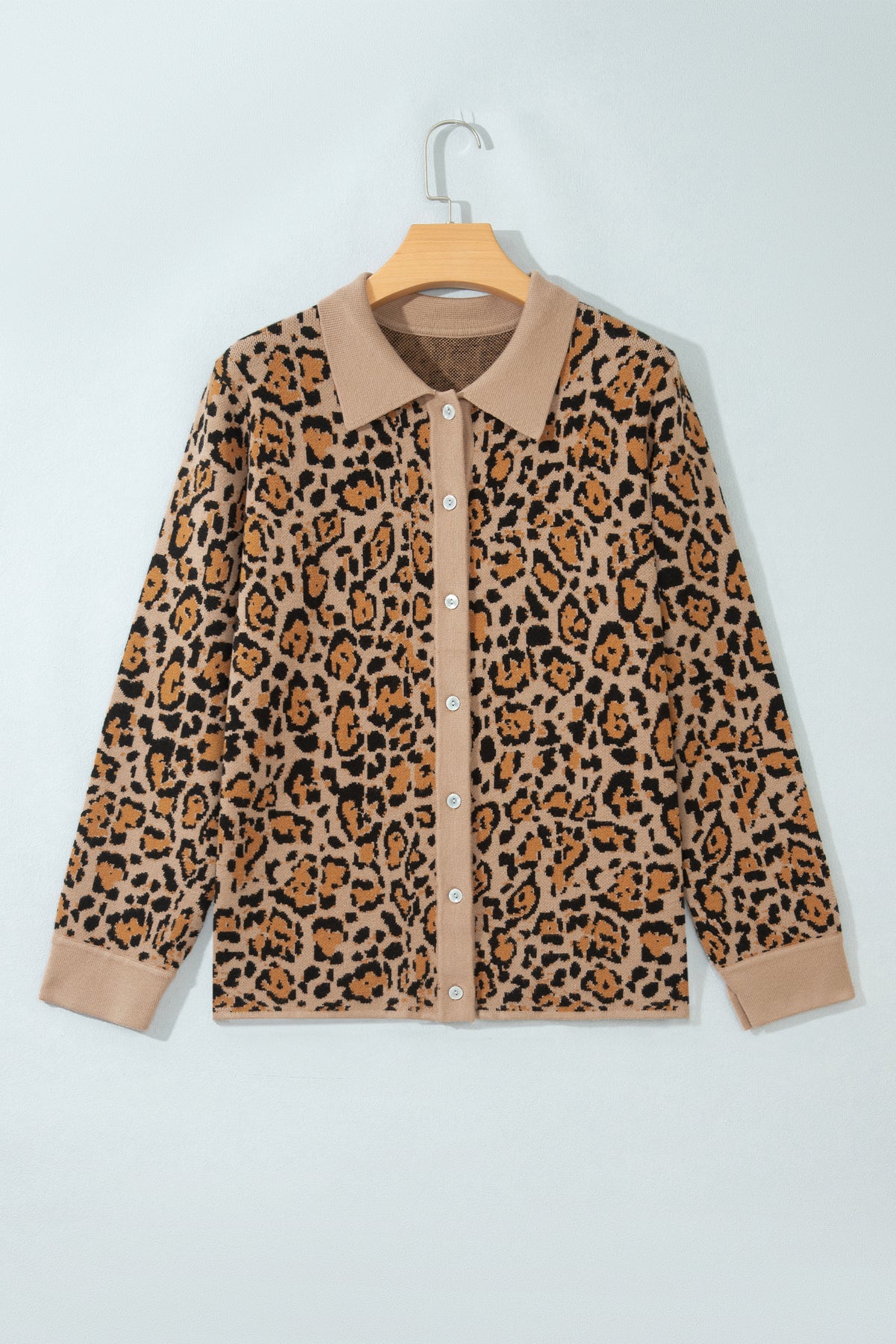Brown Leopard Print Button-Up Cardigan Long Sleeve Cardigans-Sweaters & Cardigans/Cardigans-[Adult]-[Female]-2022 Online Blue Zone Planet