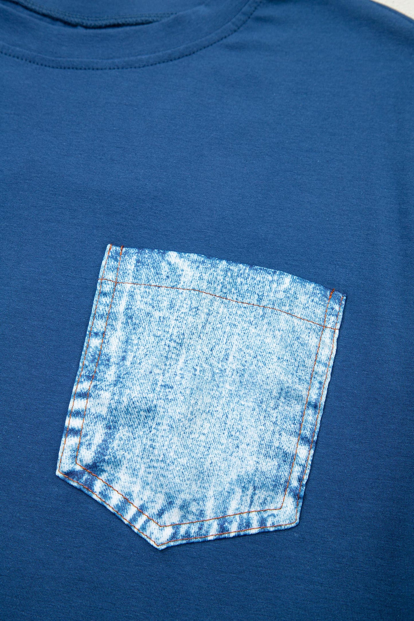 Sail Blue Color Block Chest Pocket Patched Casual Short Sleeve Top-Tops/Tops & Tees-[Adult]-[Female]-2022 Online Blue Zone Planet