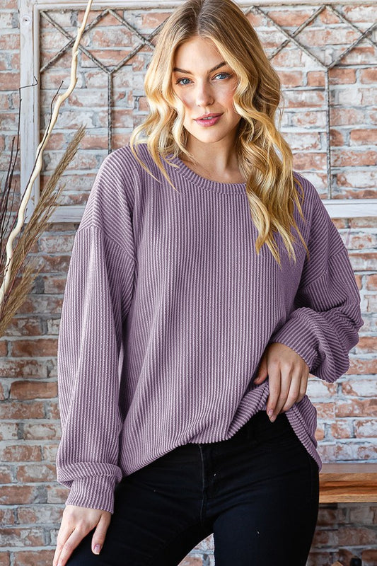 Blue Zone Planet | Heimish Full Size Round Neck Dropped Shoulder Blouse-TOPS / DRESSES-[Adult]-[Female]-LAVENDER-S-2022 Online Blue Zone Planet