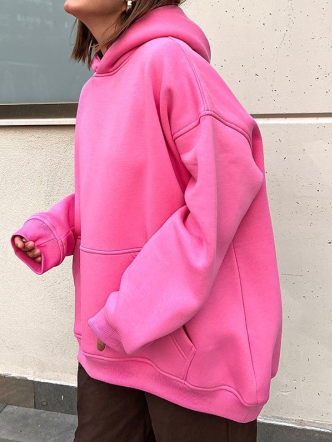 Blue Zone Planet | Pocketed Dropped Shoulder Long Sleeve Hoodie-TOPS / DRESSES-[Adult]-[Female]-Hot Pink-S-2022 Online Blue Zone Planet