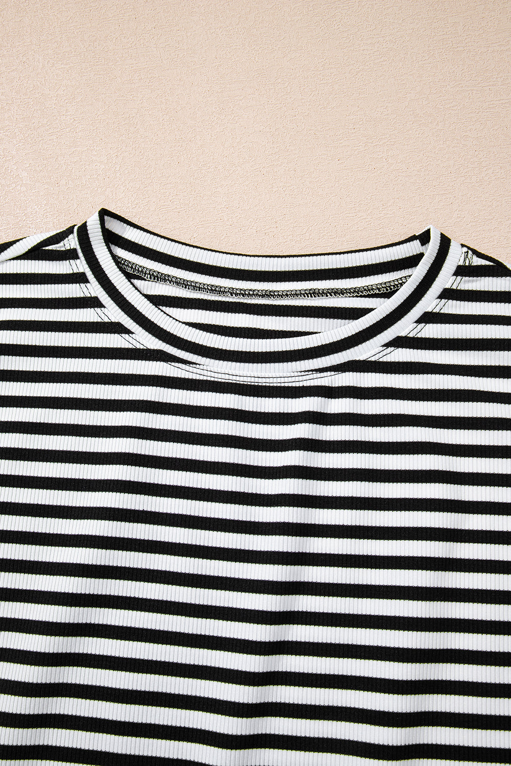 Black Stripe Ribbed Cap Sleeve Round Neck T Shirt-Tops/Tops & Tees-[Adult]-[Female]-2022 Online Blue Zone Planet