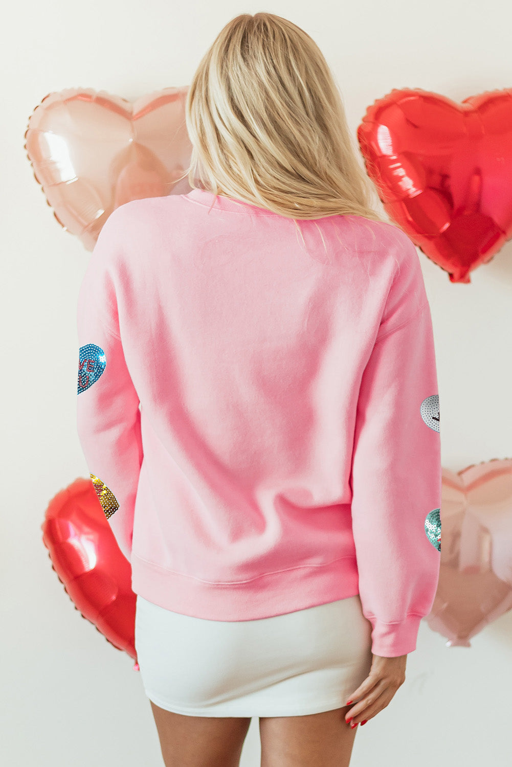 Pink Sequin Romantic Letters Heart Graphic Valentines Sweatshirt-Graphic/Graphic Sweatshirts-[Adult]-[Female]-2022 Online Blue Zone Planet