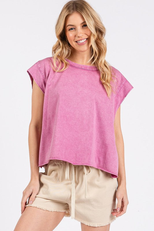 Mittoshop Round Neck Cap Sleeve T-Shirt-TOPS / DRESSES-[Adult]-[Female]-Pink-S-2022 Online Blue Zone Planet