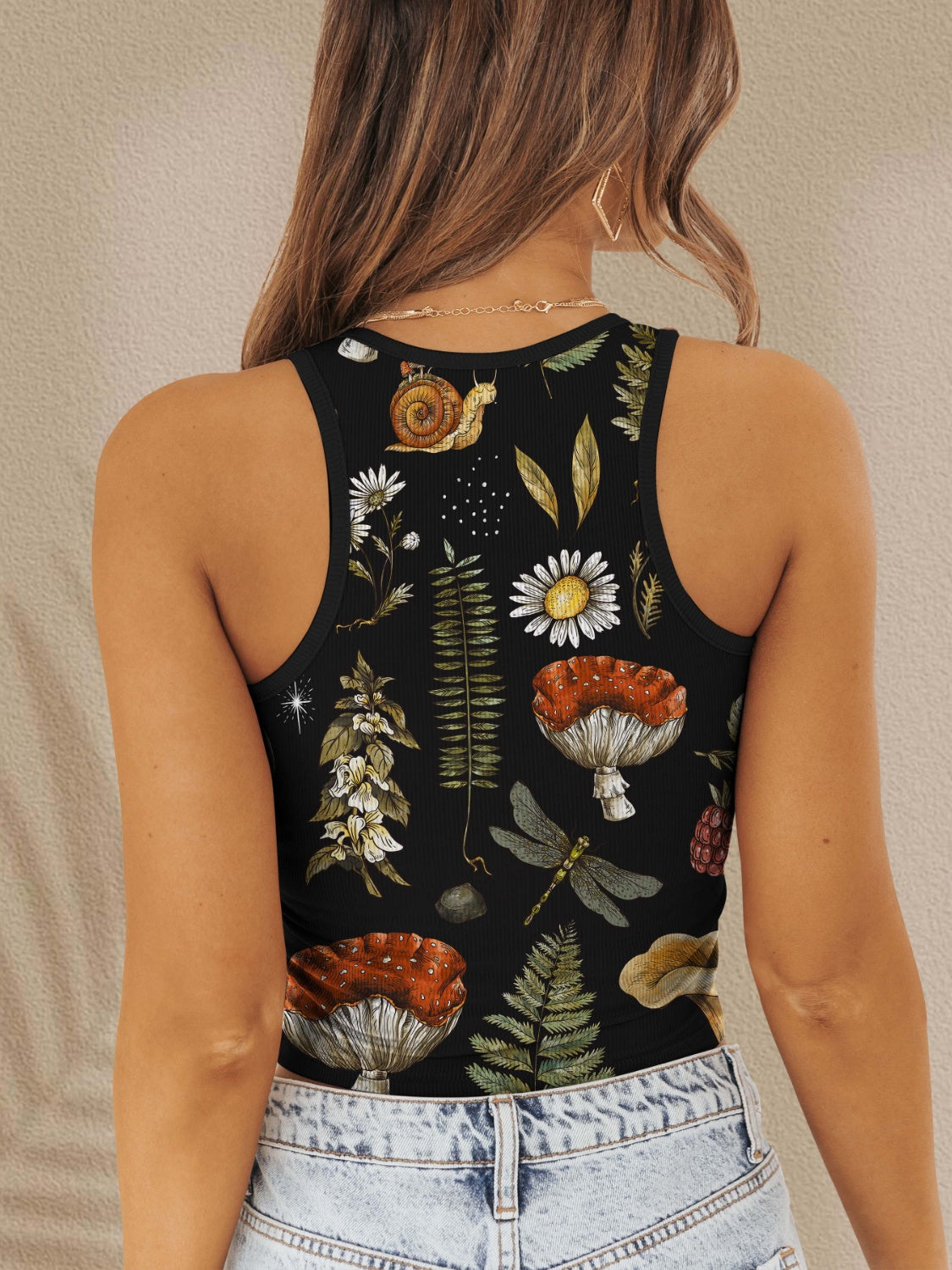 FAM-FAM Printed Round Neck Wide Strap Tank-TOPS / DRESSES-[Adult]-[Female]-2022 Online Blue Zone Planet