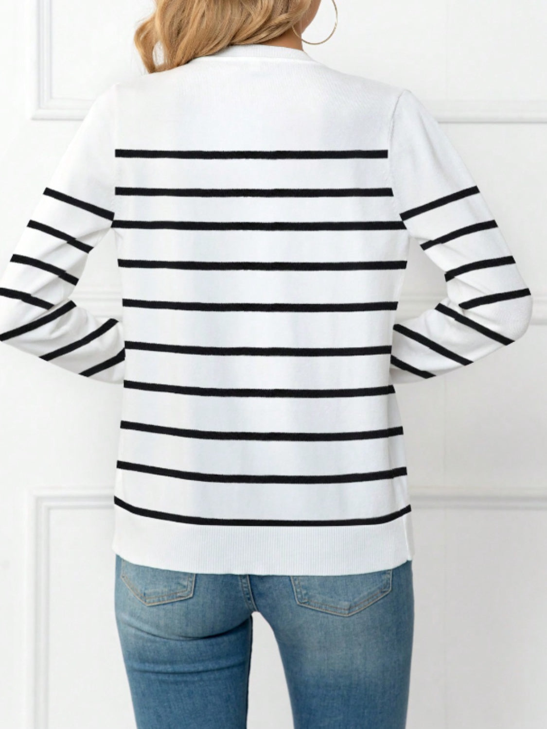 Blue Zone Planet | Striped Round Neck Button Up Cardigan-TOPS / DRESSES-[Adult]-[Female]-2022 Online Blue Zone Planet