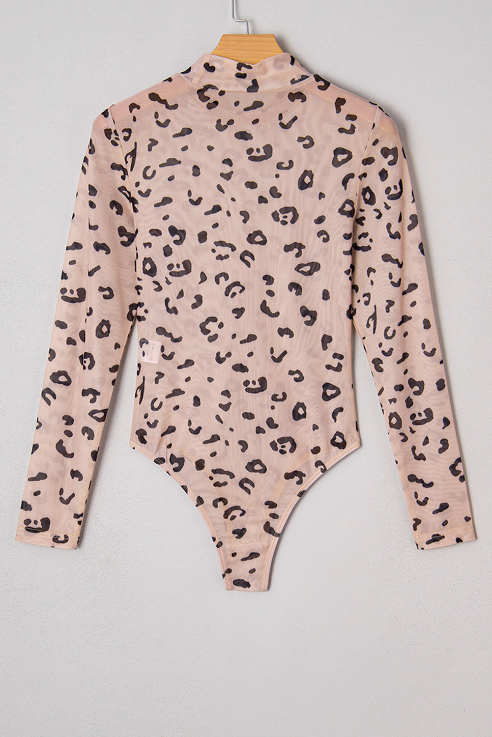 Khaki Mock Neck Sheer Mesh Leopard Long Sleeve Bodysuit-Tops/Bodysuits-[Adult]-[Female]-2022 Online Blue Zone Planet