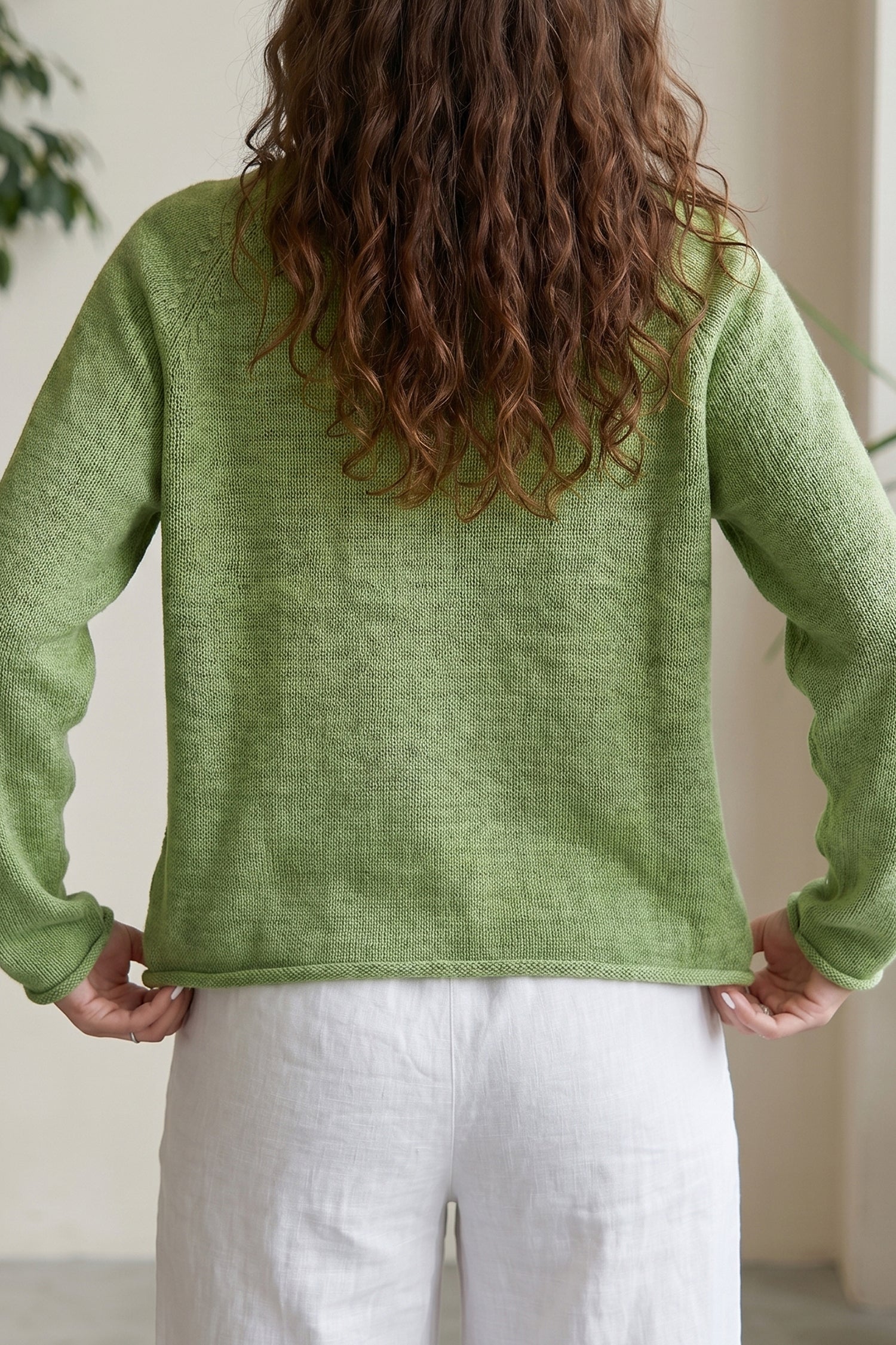 Meadow Mist Green Unique Fish Knit Oversized Round Neck Sweater-Sweaters & Cardigans/Sweaters-[Adult]-[Female]-2022 Online Blue Zone Planet