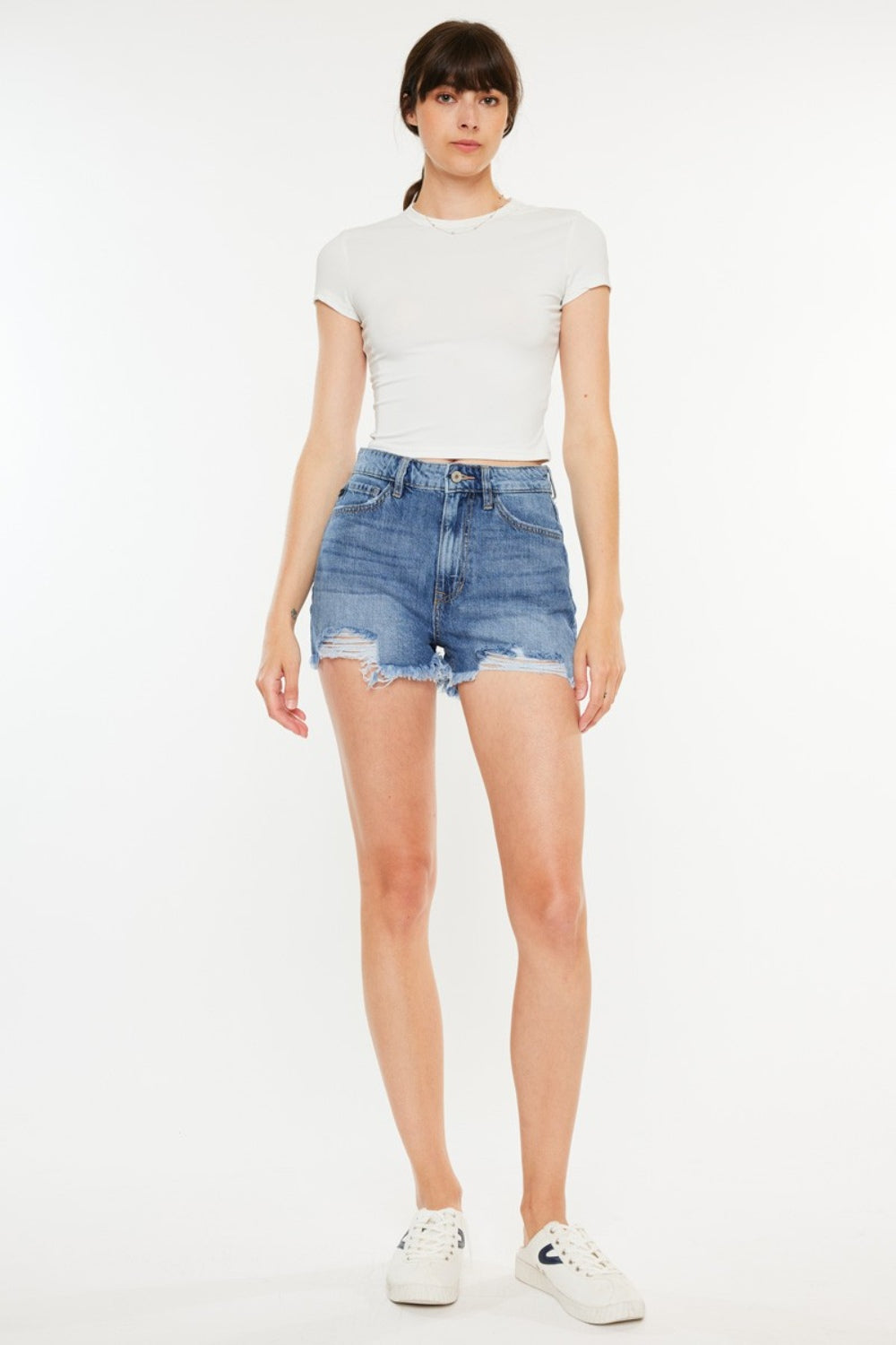 Kancan Distressed Raw Hem High Waist Denim Shorts-BOTTOMS SIZES SMALL MEDIUM LARGE-[Adult]-[Female]-MED-0(23)-2022 Online Blue Zone Planet