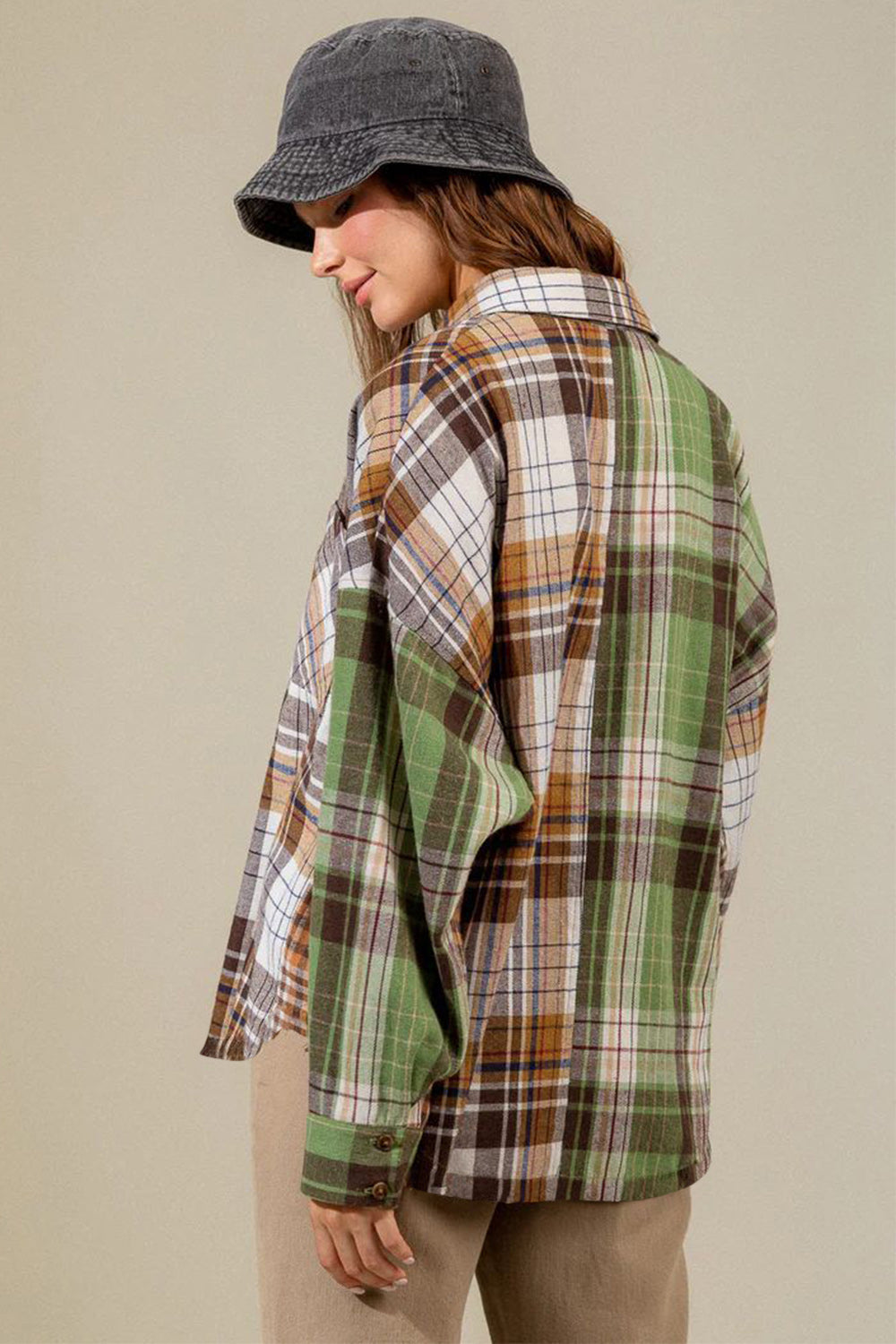 Plaid Collared Neck Long Sleeve Shirt-TOPS / DRESSES-[Adult]-[Female]-2022 Online Blue Zone Planet