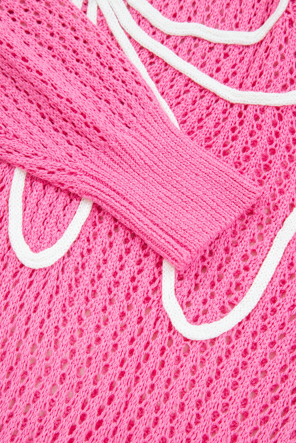 Sachet Pink Sweet Bow Decor Hollow Out Knitted Drop Shoulder Sweater-TOPS / DRESSES-[Adult]-[Female]-2022 Online Blue Zone Planet