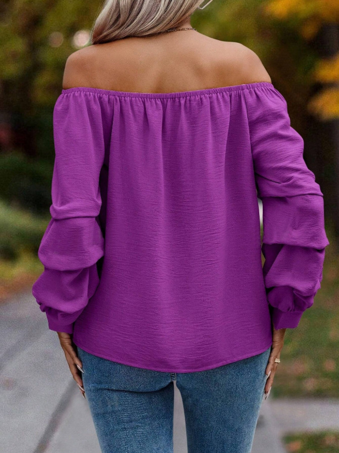 Ruched Off-Shoulder Long Sleeve Blouse-TOPS / DRESSES-[Adult]-[Female]-2022 Online Blue Zone Planet