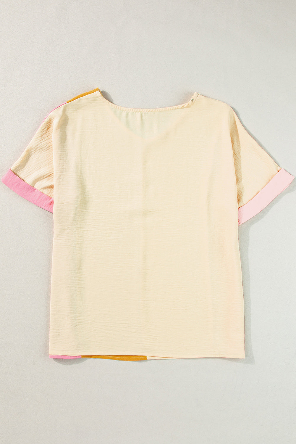 Apricot Crinkled Colorblock Patchwork V Neck T Shirt Blue Zone Planet