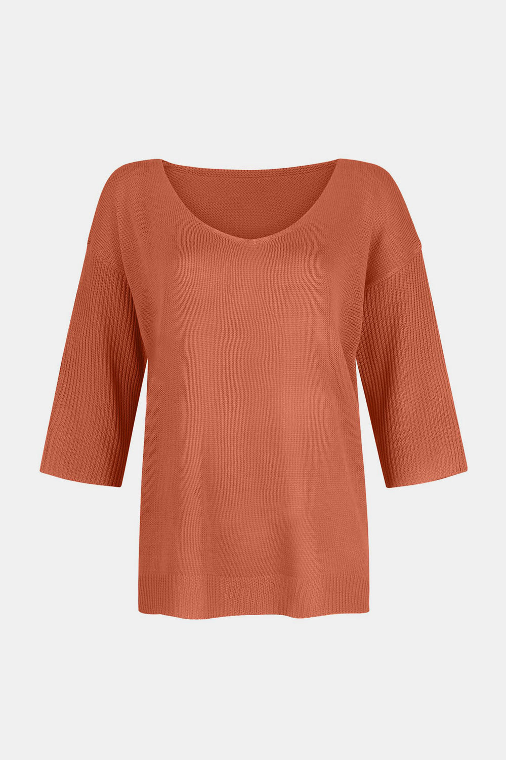 V-Neck Three-Quarter Sleeve Knit Top-TOPS / DRESSES-[Adult]-[Female]-2022 Online Blue Zone Planet