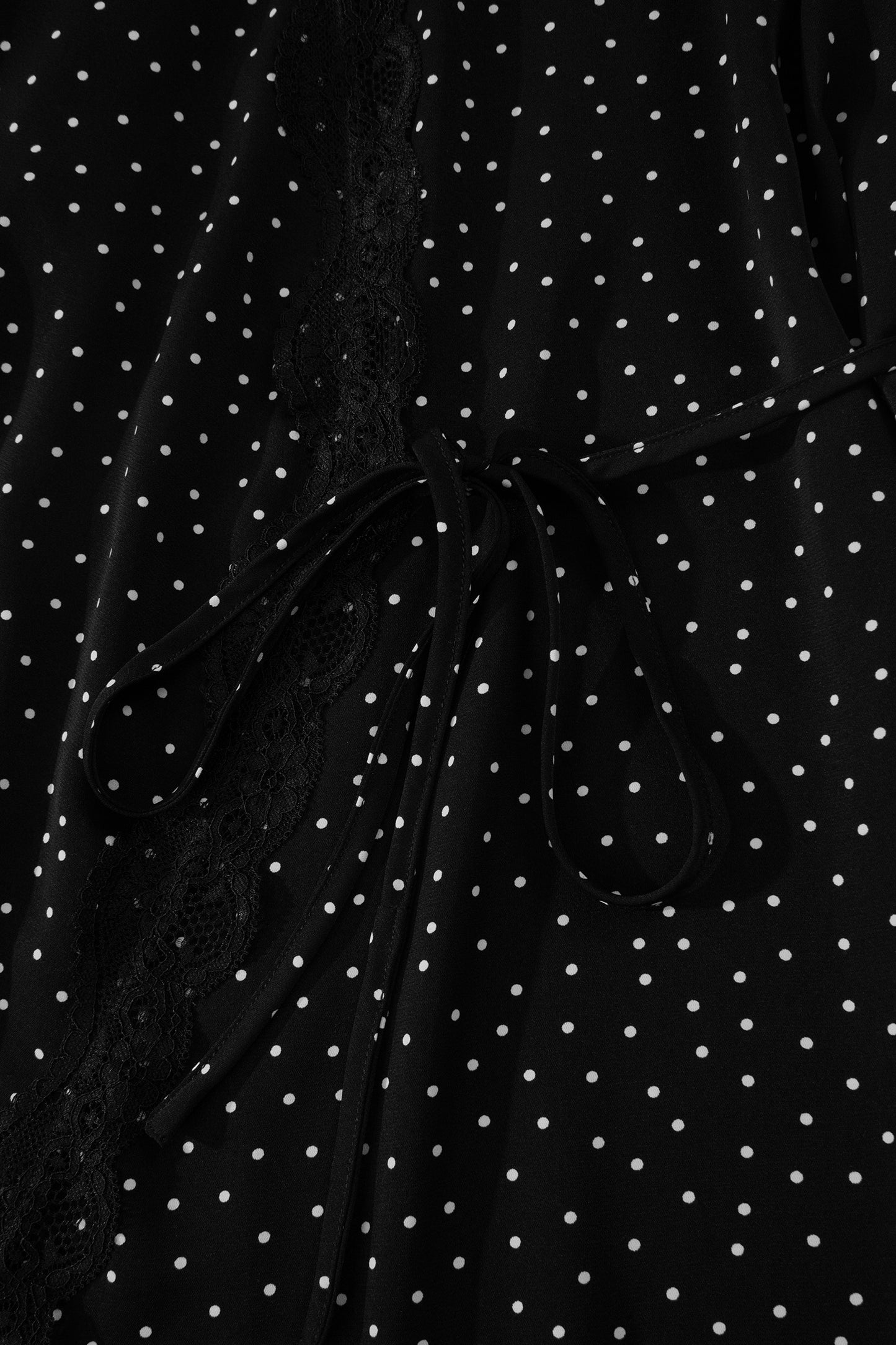 Black Polka Dot Print Lace Trim Wrap Mini Dress-TOPS / DRESSES-[Adult]-[Female]-2022 Online Blue Zone Planet
