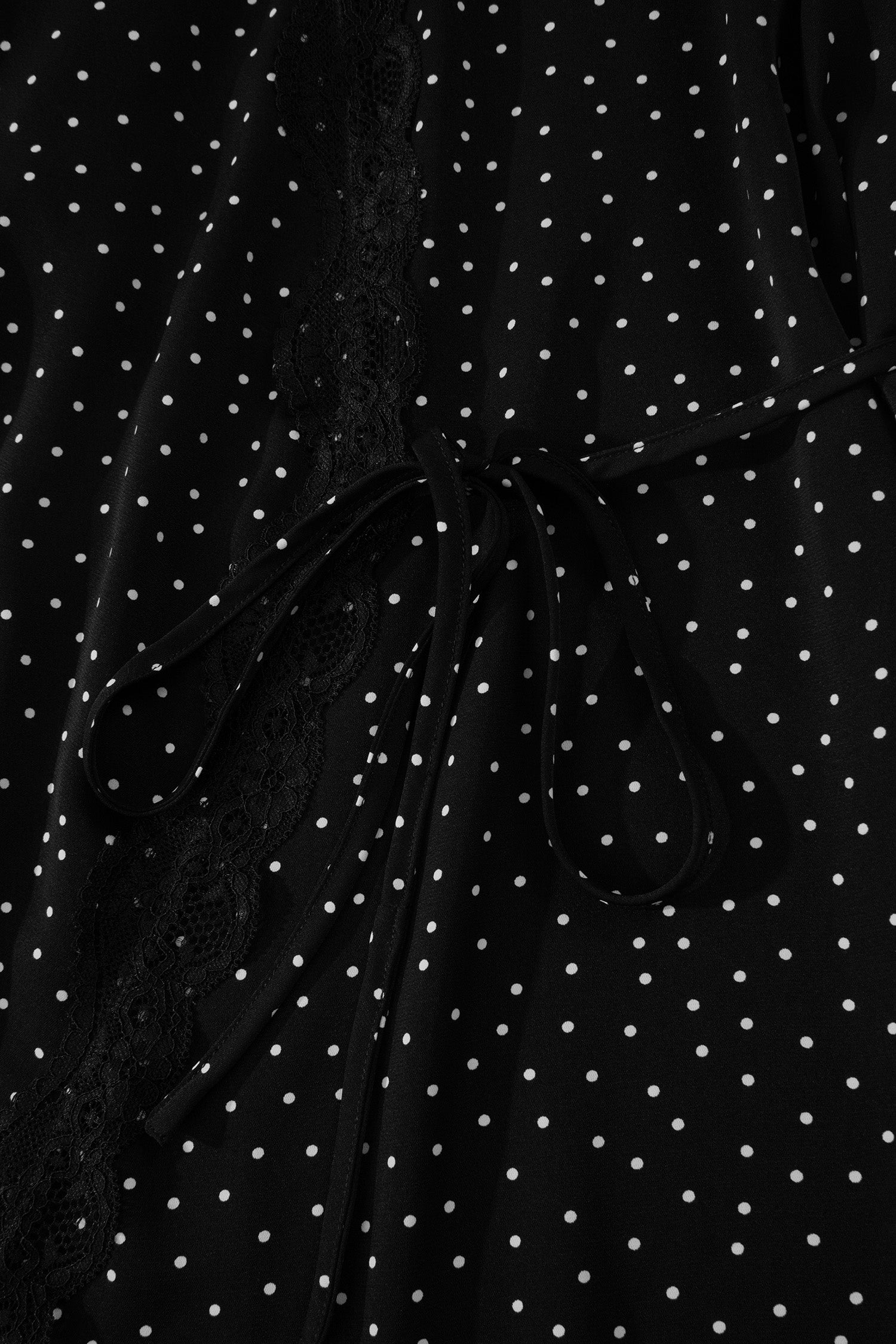 Black Polka Dot Print Lace Trim Wrap Mini Dress-TOPS / DRESSES-[Adult]-[Female]-2022 Online Blue Zone Planet