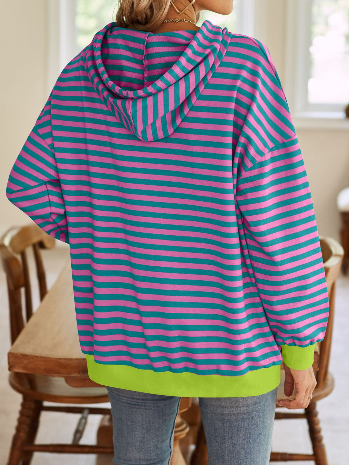 Lovelet Drawstring Striped Long Sleeve Hoodie-HOODIES-[Adult]-[Female]-2022 Online Blue Zone Planet