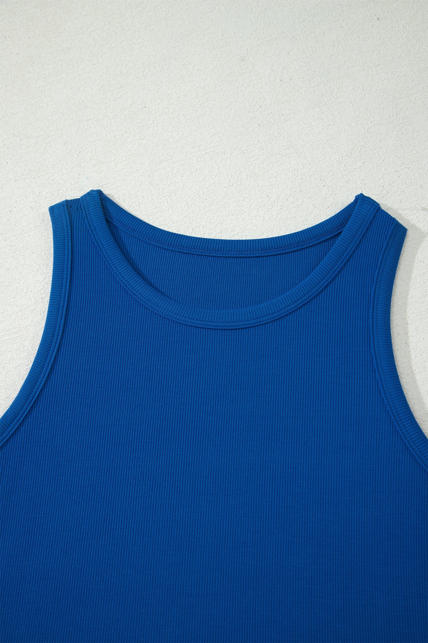 Dark Blue Ribbed Slim Tank Pocketed Wide Leg Shorts Set-Two Piece Sets/Short Sets-[Adult]-[Female]-2022 Online Blue Zone Planet