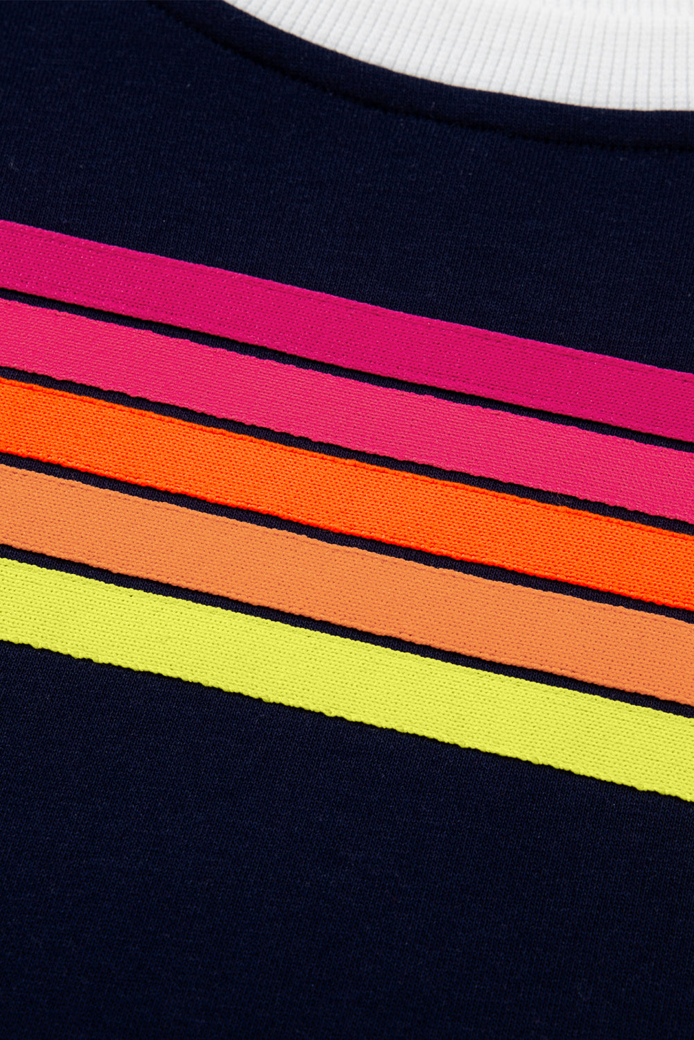 Bluing Colorful Striped Accent Varsity Long Sleeve Pullover and Shorts Matching Set-Two Piece Sets/Short Sets-[Adult]-[Female]-2022 Online Blue Zone Planet