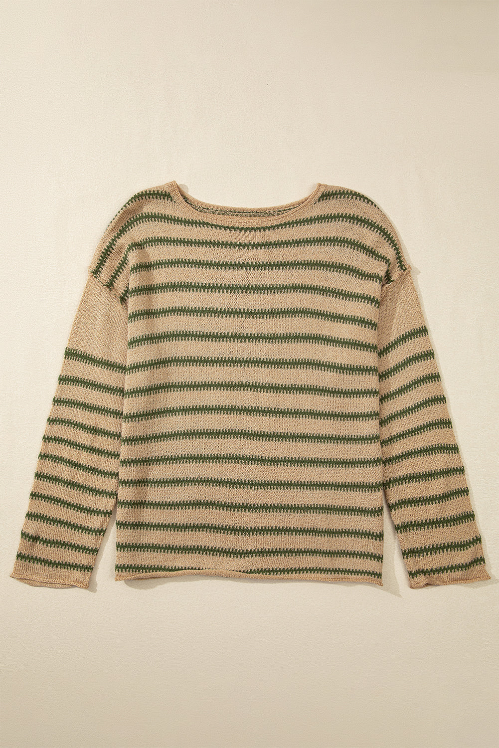 Blue Zone Planet | Khaki Stripe Drop Shoulder Casual Sweater-Sweaters & Cardigans/Sweaters-[Adult]-[Female]-2022 Online Blue Zone Planet