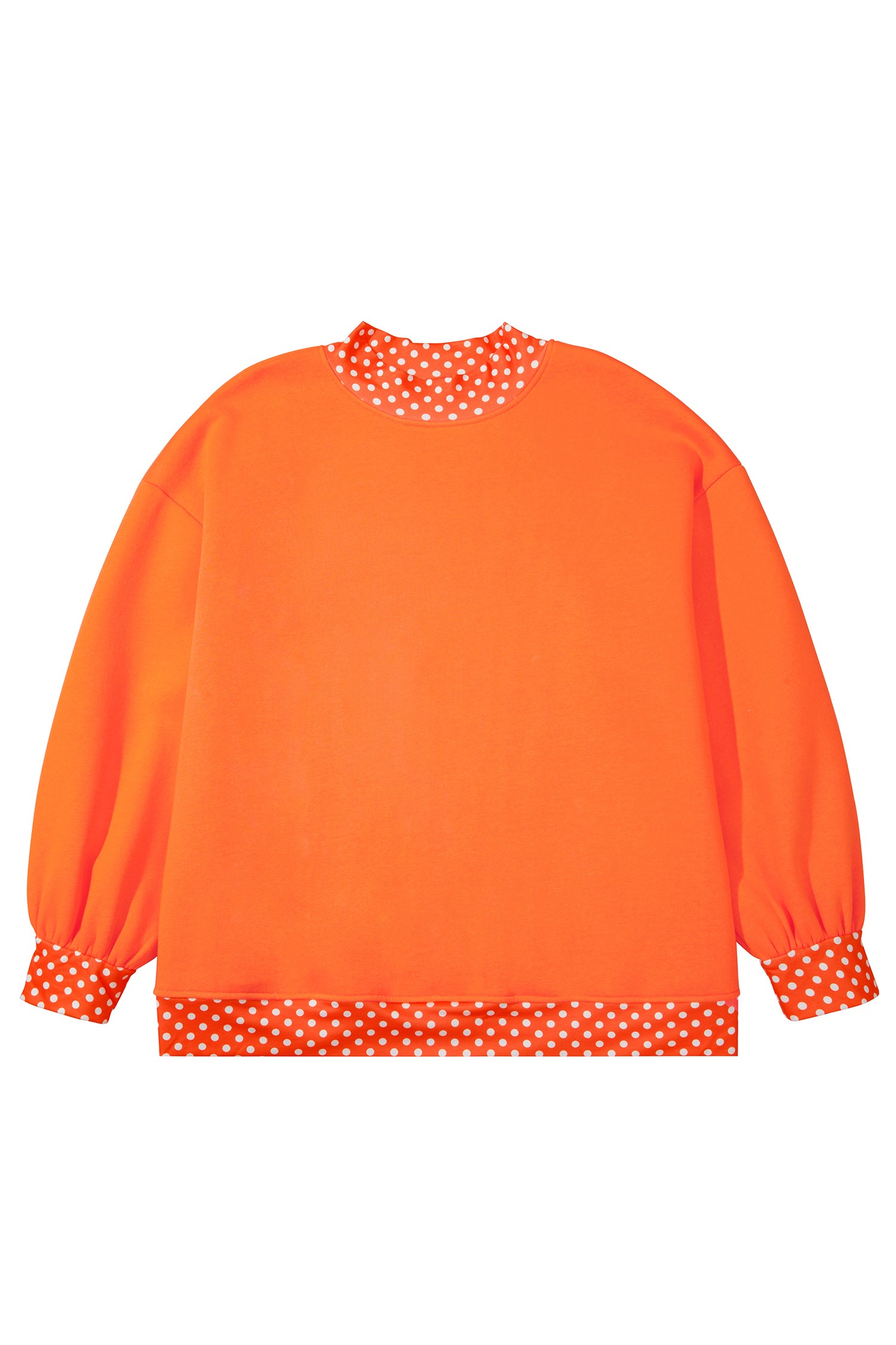 Orange Polka Dot Patchwork Round Neck Plus Size Sweatshirt-Plus Size/Plus Size Sweatshirts & Hoodies-[Adult]-[Female]-2022 Online Blue Zone Planet