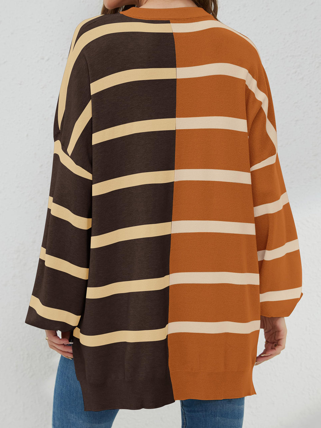 Striped Round Neck Long Sleeve Sweater-TOPS / DRESSES-[Adult]-[Female]-2022 Online Blue Zone Planet