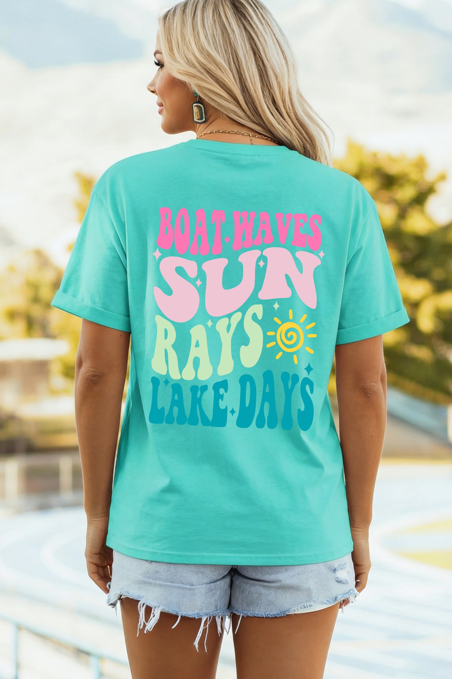 Mint Green LAKE DAYS Double Side Printed Vacation T Shirt-Graphic/Graphic Tees-[Adult]-[Female]-2022 Online Blue Zone Planet