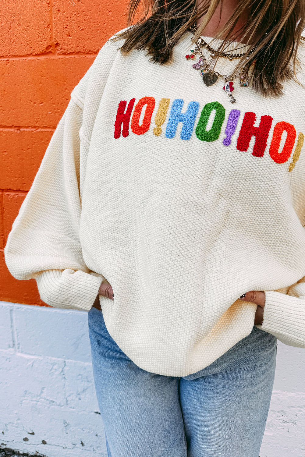White Chenille Graphic Drop Shoulder Holiday Sweater-TOPS / DRESSES-[Adult]-[Female]-White1-L-2022 Online Blue Zone Planet