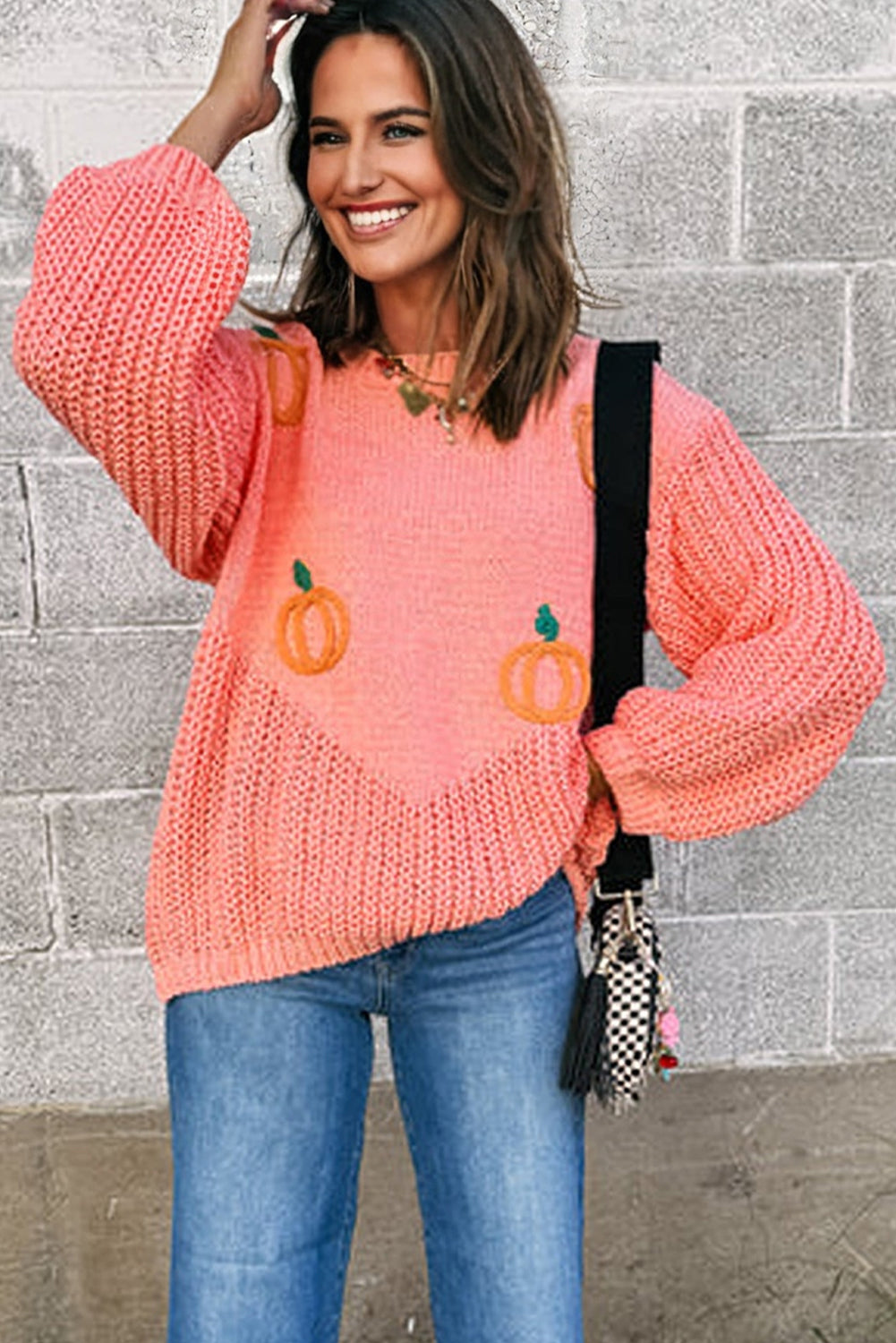 Blossom Pumpkin Embroidered Thanksgiving Holiday Sweater-Sweaters & Cardigans/Sweaters-[Adult]-[Female]-2022 Online Blue Zone Planet