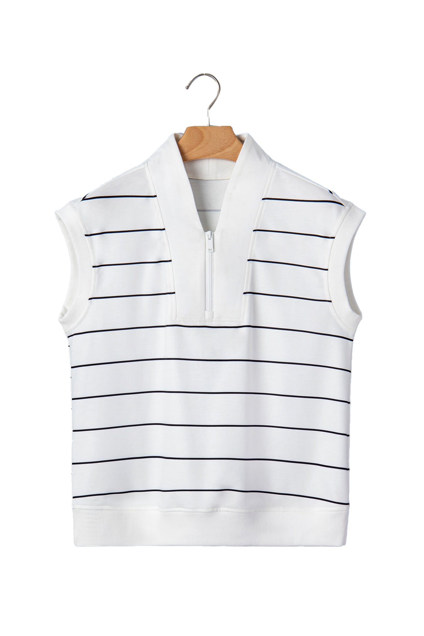 White Stripe Color Block Zip V Neck Sleeveless Top-Tops/Tank Tops-[Adult]-[Female]-2022 Online Blue Zone Planet