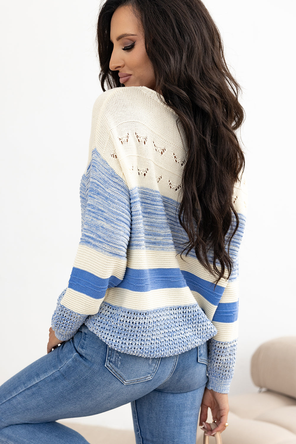 Contrast Round Neck Long Sleeve Sweater-TOPS / DRESSES-[Adult]-[Female]-2022 Online Blue Zone Planet