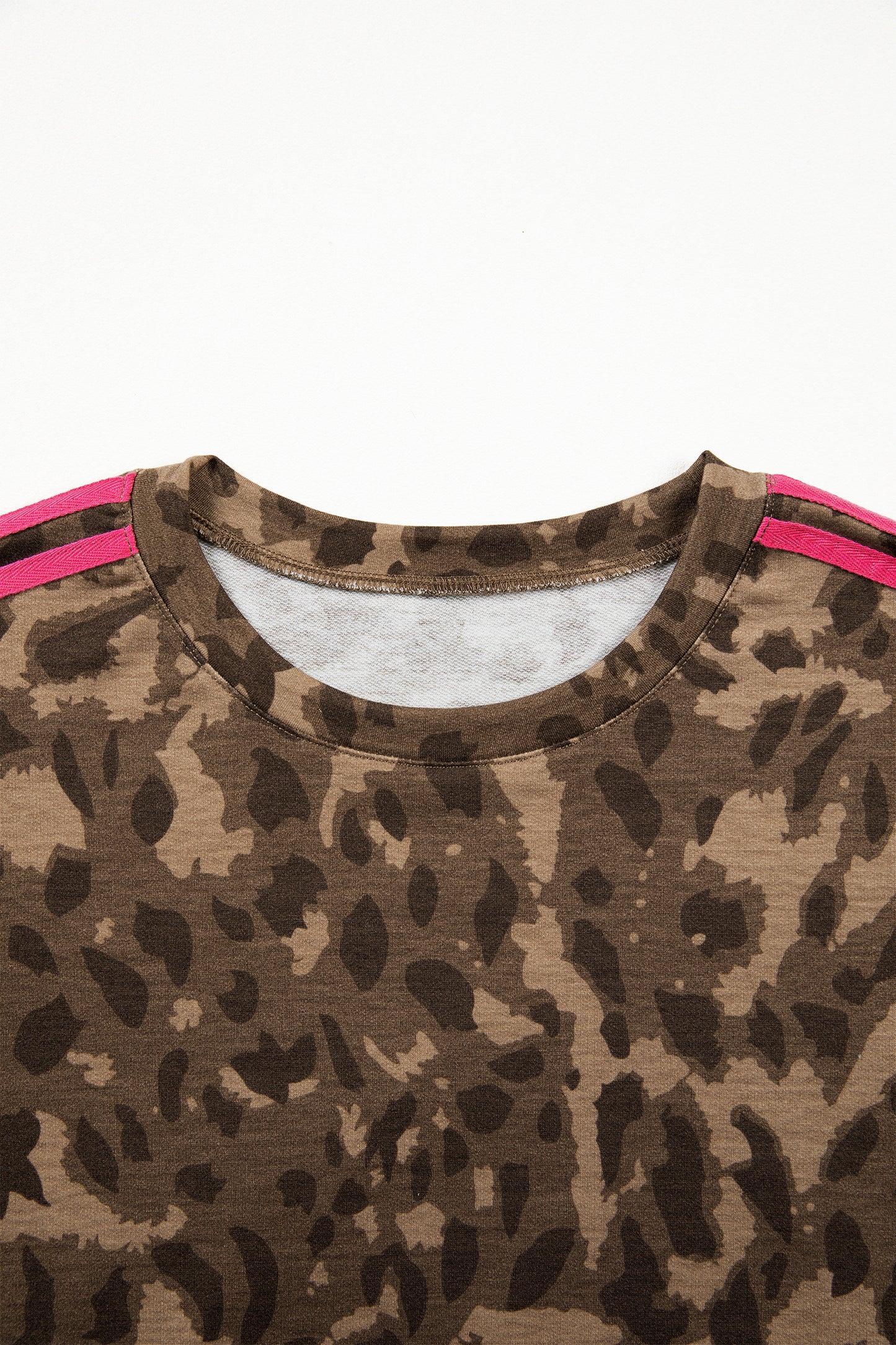 Brown Loose Contrast Striped Accent Leopard T Shirt Mini Dress With Pockets-TOPS / DRESSES-[Adult]-[Female]-2022 Online Blue Zone Planet