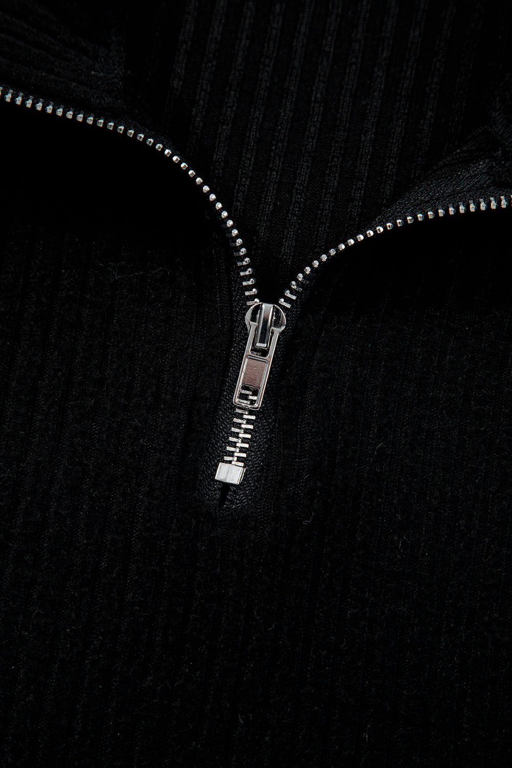 Black Ribbed Zip Stand Neck Drop Shoulder Pullover Bodycon Skirt 2pcs Set-Two Piece Sets/Two Piece Dresses-[Adult]-[Female]-2022 Online Blue Zone Planet