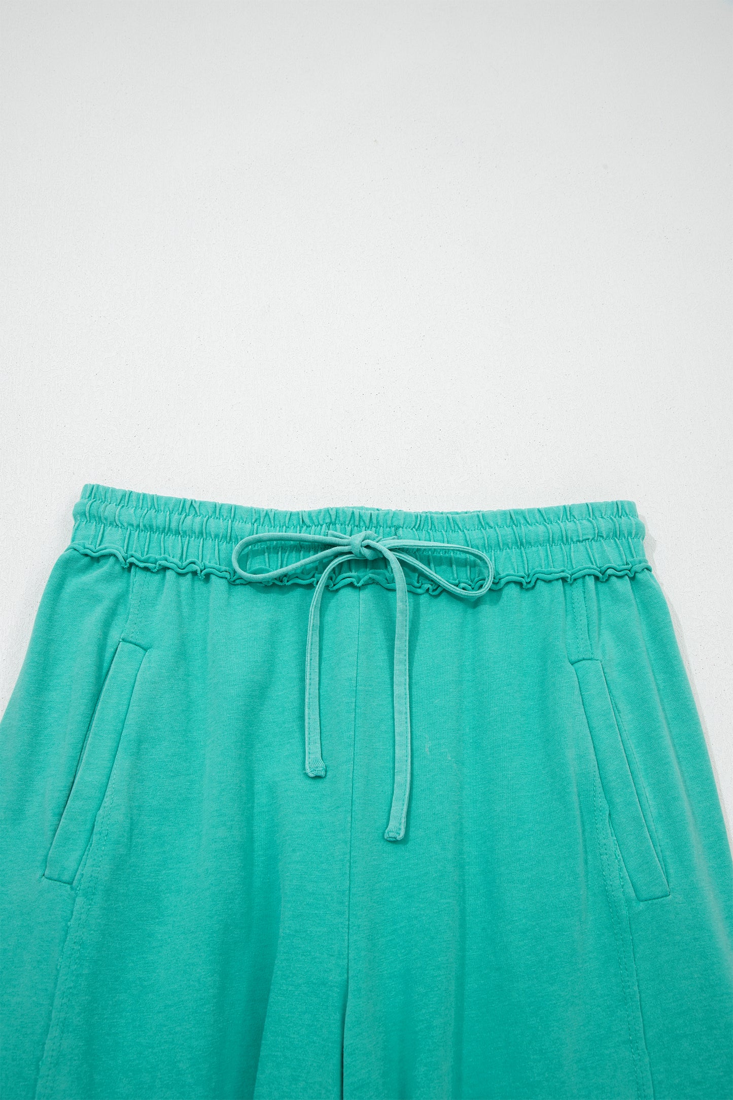 Sea Green Mineral Wash Drawstring Elastic Waist Raw Hem Loose Pants-Bottoms/Pants & Culotte-[Adult]-[Female]-2022 Online Blue Zone Planet