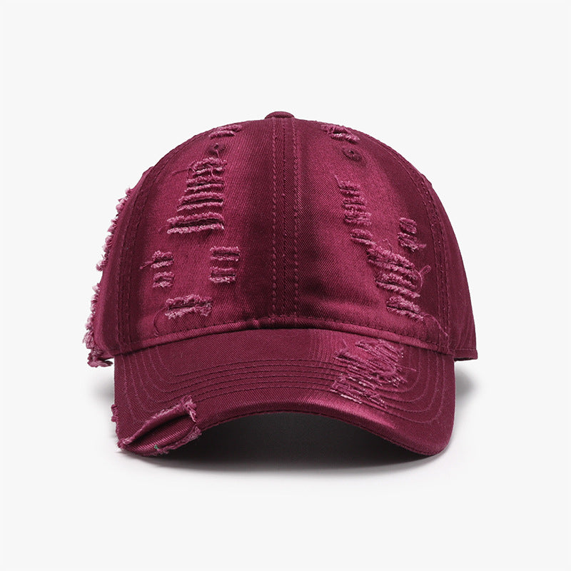 Distressed Adjustable Cotton Baseball Cap-BASEBALL HATS-[Adult]-[Female]-Burgundy-One Size-2022 Online Blue Zone Planet