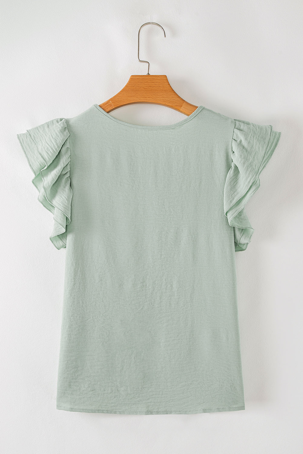 Clearly Aqua Solid Color Ruffled Short Sleeve Casual Blouse-Tops/Blouses & Shirts-[Adult]-[Female]-2022 Online Blue Zone Planet