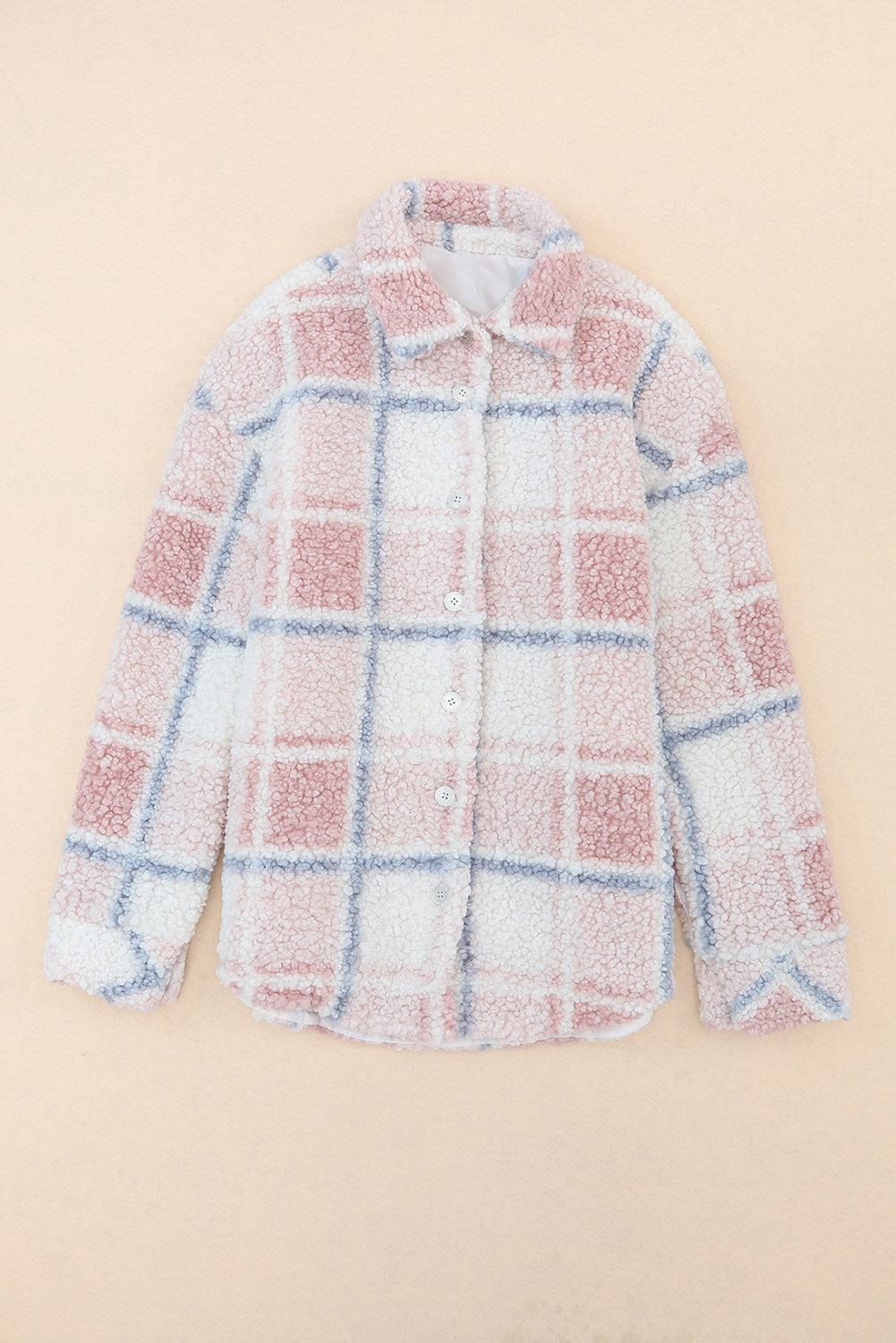 Plaid Button Up Collared Neck Sherpa Jacket-TOPS / DRESSES-[Adult]-[Female]-2022 Online Blue Zone Planet