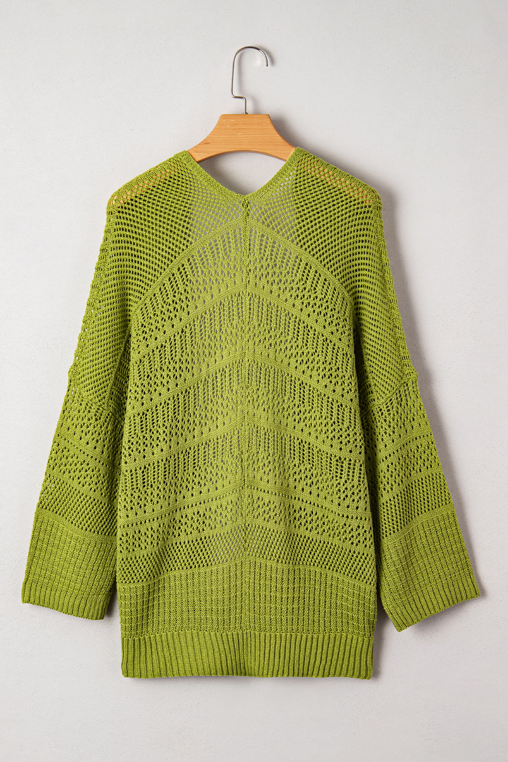 Spinach Green Oversize Crochet Knit Open Cardigan-Sweaters & Cardigans/Cardigans-[Adult]-[Female]-2022 Online Blue Zone Planet