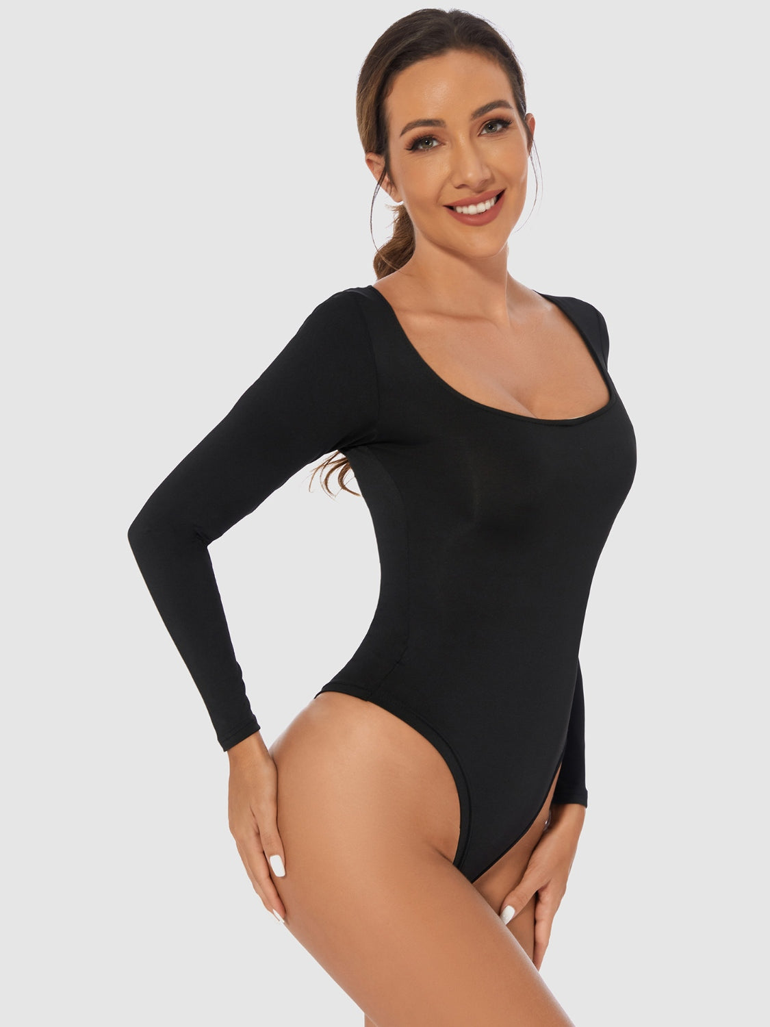 Full Size Scoop Neck Long Sleeve Bodysuit-TOPS / DRESSES-[Adult]-[Female]-2022 Online Blue Zone Planet