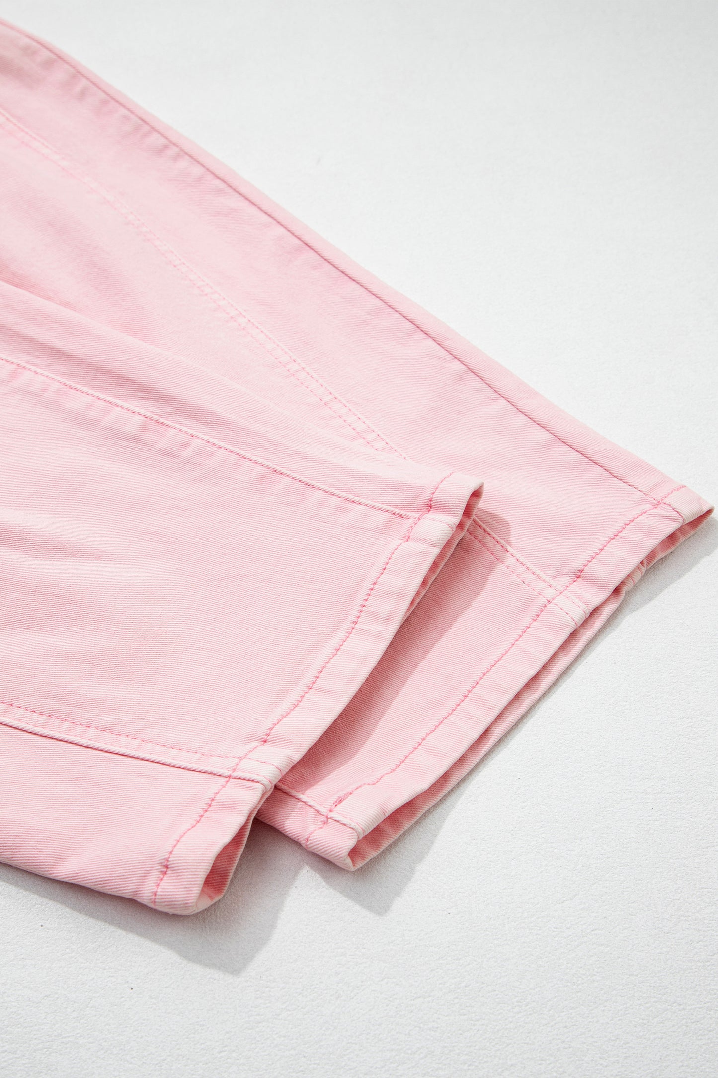 Light Pink Solid Color Grommet Detail Knot Waist Barrel Jeans