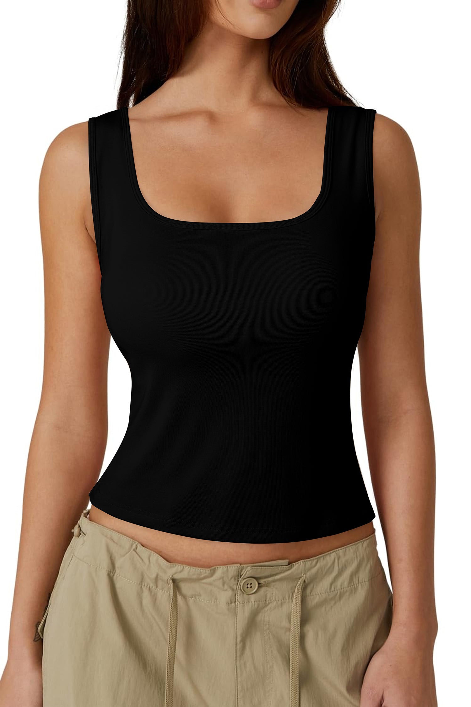Black Twisted Cross Back Sleeveless U Neck Bra Insert Tank Top-Tops/Tank Tops-[Adult]-[Female]-2022 Online Blue Zone Planet