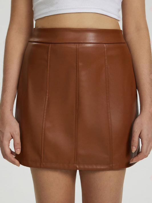 Blue Zone Planet | Mini Skirt with Zipper-BOTTOM SIZES SMALL MEDIUM LARGE-[Adult]-[Female]-Brown-S-2022 Online Blue Zone Planet