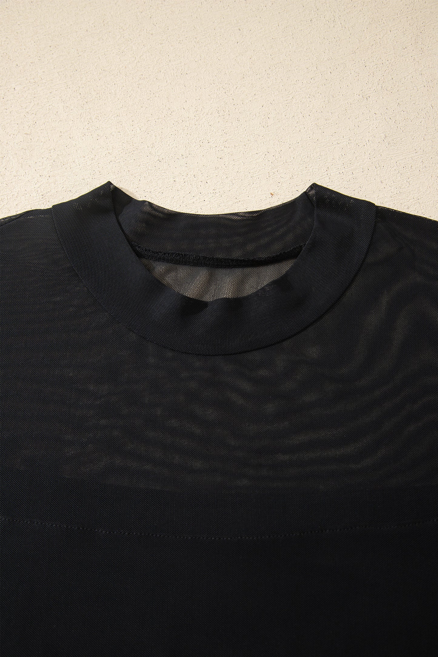 Black Plus Size Sheer Mesh Panel Short Sleeve Top-Plus Size/Plus Size Tops/Plus Size Tops & Tees-[Adult]-[Female]-2022 Online Blue Zone Planet