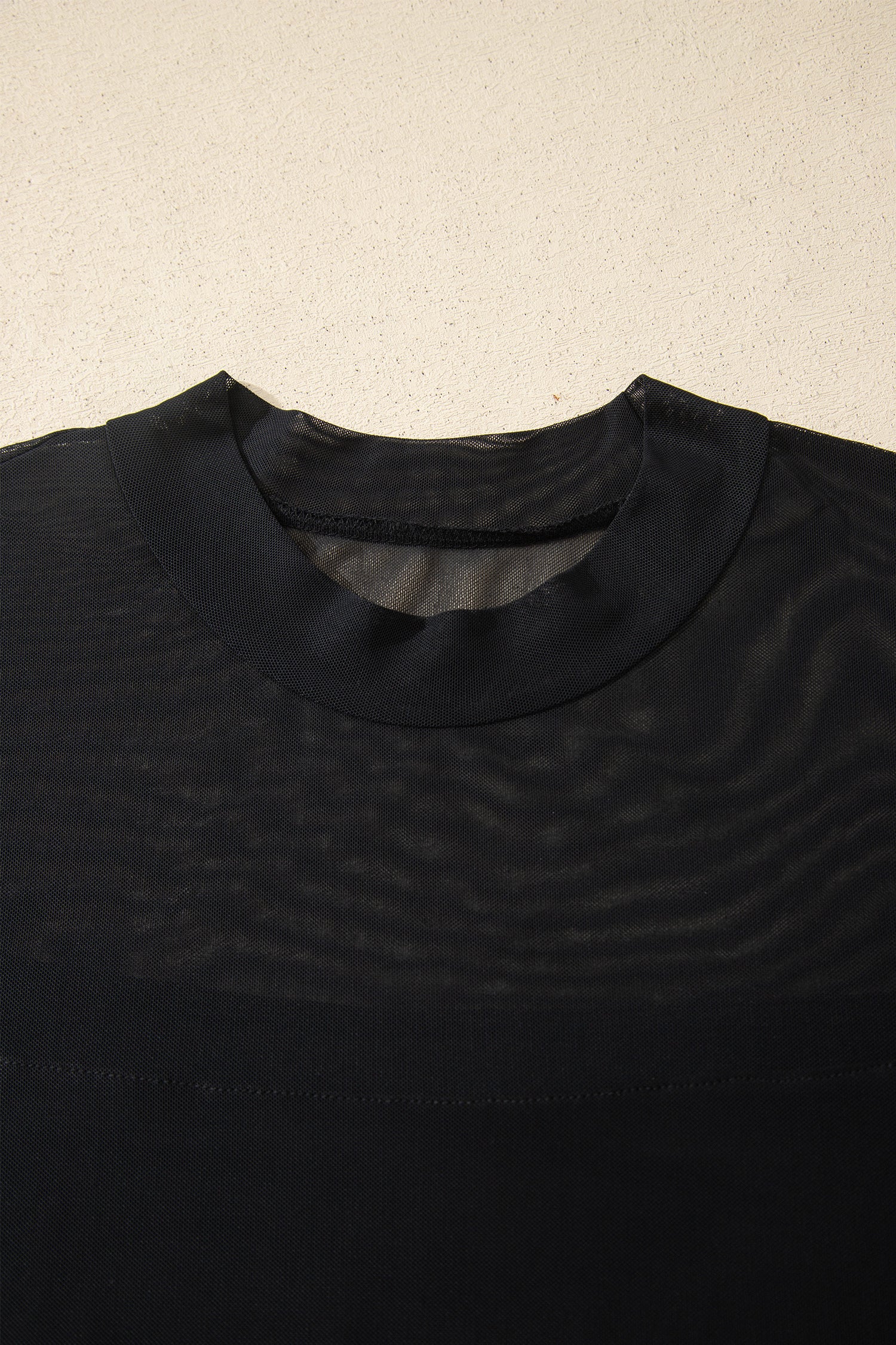 Black Plus Size Sheer Mesh Panel Short Sleeve Top-Plus Size/Plus Size Tops/Plus Size Tops & Tees-[Adult]-[Female]-2022 Online Blue Zone Planet